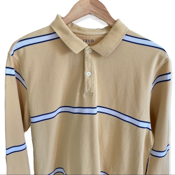 Vintage Retro IZOD Jeans Striped Cotton Rugby Shirt Yellow Gold Size Large - Picture 2 of 12